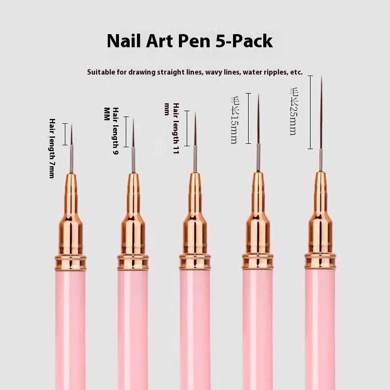 5Pcs Nail Art Liner Brush Set Uv Gel Nail Brushes Kits French Stripe Line Painting Drawing Flower Pen Professional Manicure Tool