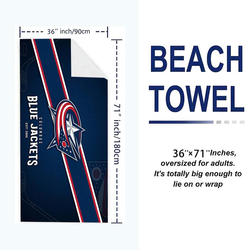 Columbus Blue Jackets Print Beach Towel, Large Soft Quick Dry Towel for Beach Camping Swimming