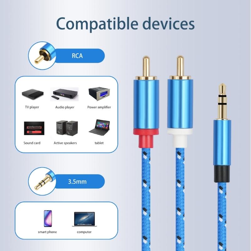 3.5mm to 2RCA Adapter Cord Stereo AUX Cable Line for Smartphones, MP3, Tablets, Speaker, Subwoofer, Home Theaters