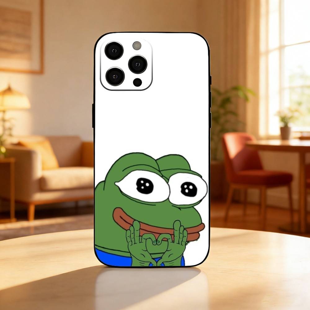 P-Pepe The Funny Frog Phone Case For iPhone17,16,15,14,13,12 Plus,Max Soft Silicone Black Cover