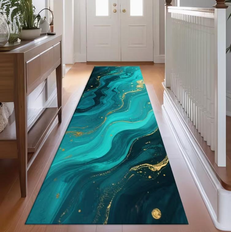 1 Piece of Marble Milky Way Pattern Corridor Running Rugs Long Strip Carpet Anti Slip Runner for Bathroom Home Entrance Carpet