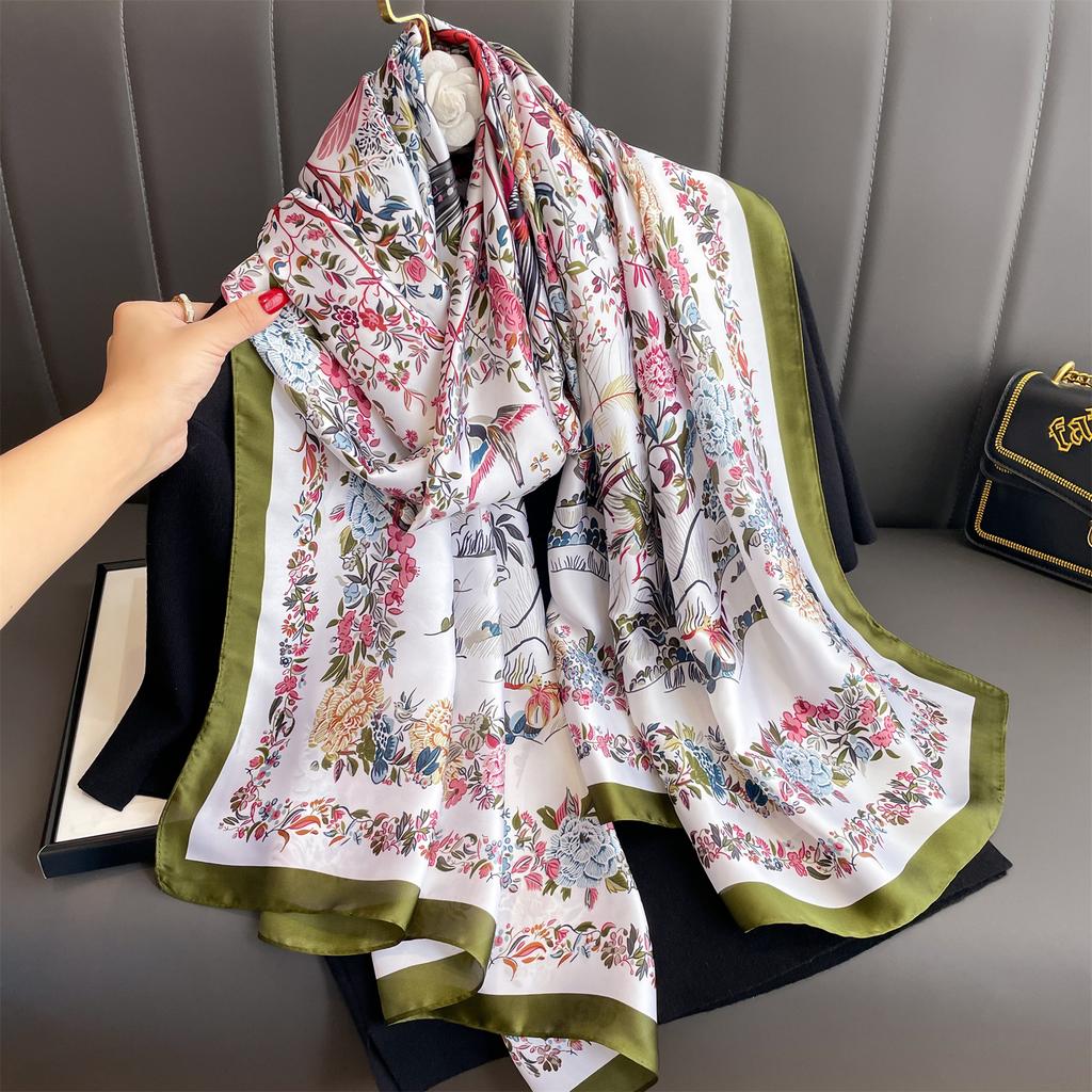Women The Four Seasons Bandanna Popular Style 180X90CM Scarves Beach Sunscreen Luxury Silk Scarf  New Design Square Shawls