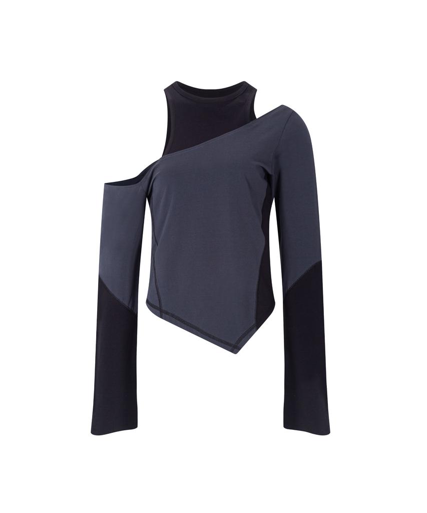 Akeumeseodeu Layered Cutout Off-Shoulder Long Sleeve (Charcoal)