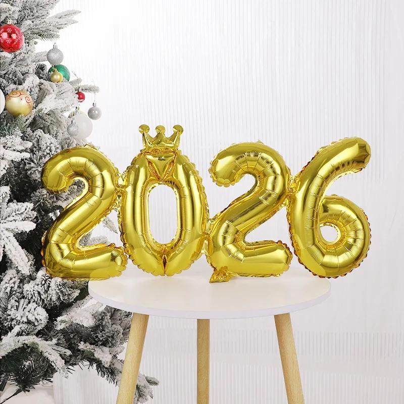 2026 Crown Number Foil Balloons for New Year Eve Party Decoration Supplies Navidad Christmas 2025 Photo Props Gifts