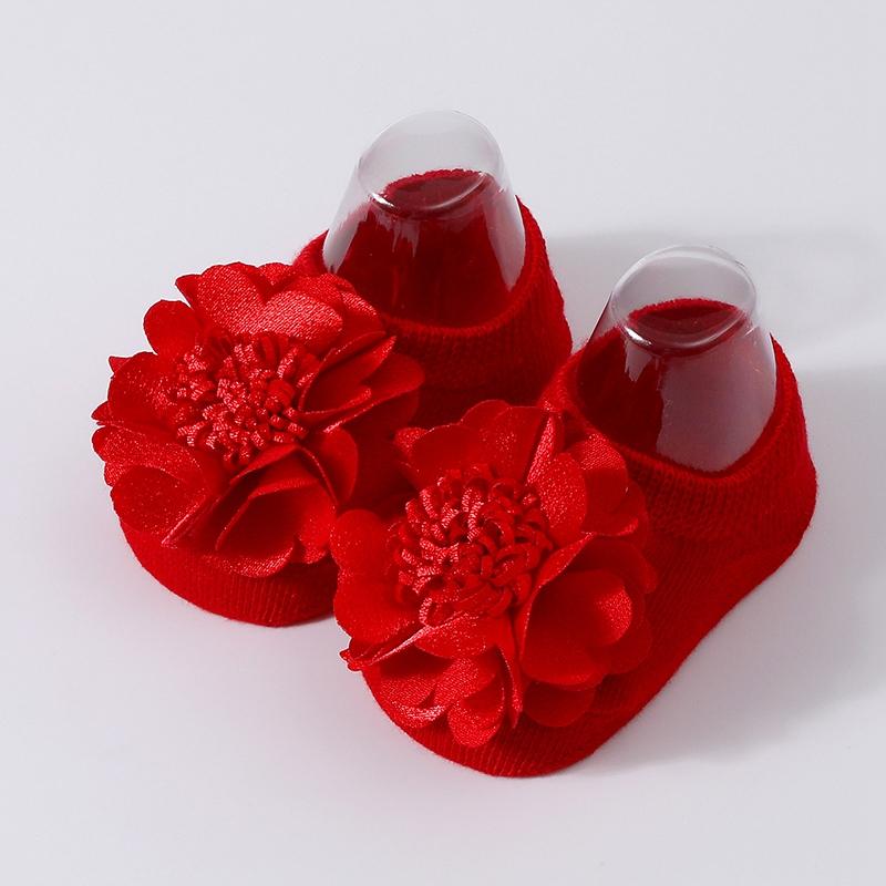 

Детские носки для девочек 0-3 лет, принцесса, с цветочной отделкой, носки для ходьбы S красный