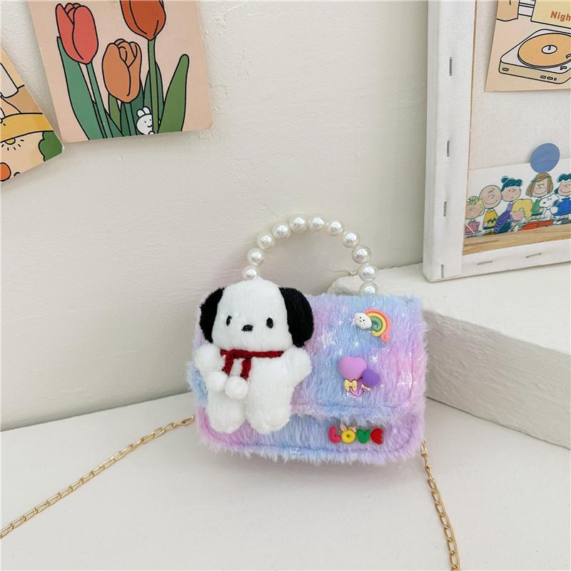 Cute Bow Doll Princess Decoration Children Plush Chain Shoulder Bag For Daily
