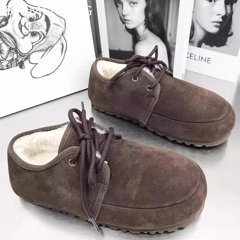 Fur Women Boots Suede Flats Fashion Shoes Woman 2025 Trend Winter Designer Brand Cozy Walking Casual Sport Botas Mujer Sneakers