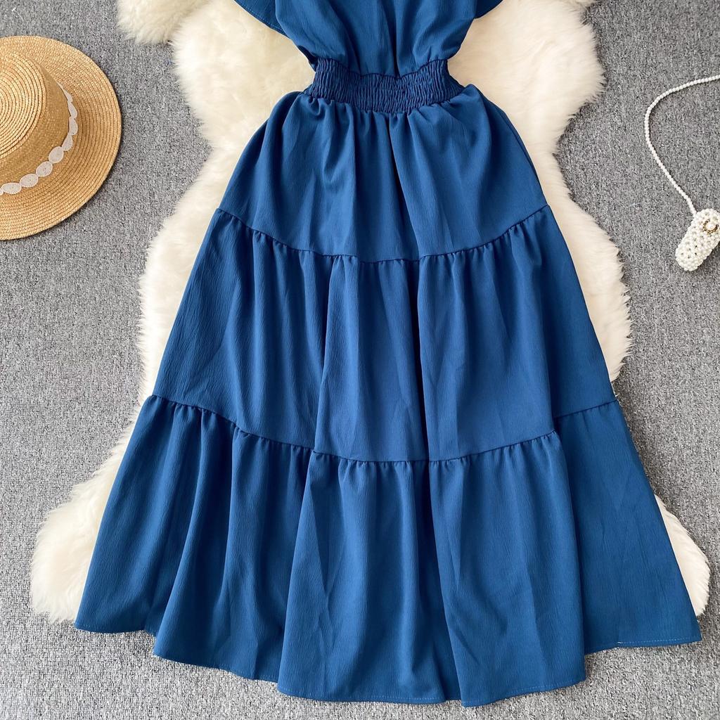 Women's Vintage Hepburn Style Dress Pleated Waist Light Luxury Temperament Swing Long Dress
