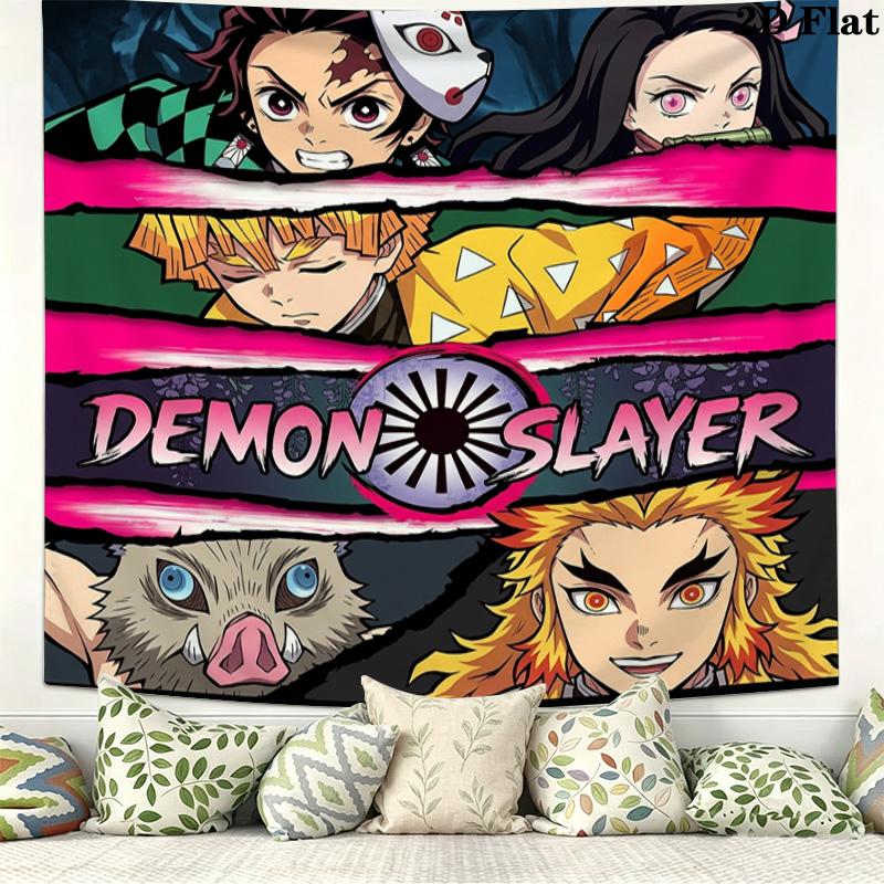 Demon Slayer Kimetsu No Yaiba Wall Tapestry Aesthetic Wall Hanging Printed Fabric Blanket Decorative Tapestries for Bedroom Living Room Home Decor