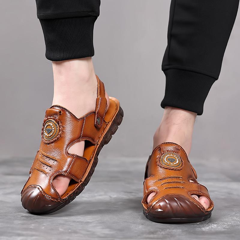 Summer new men's leather sandals dual-purpose leather handmade bag head sandals men's non-slip soft-soled beach shoes sandals tide