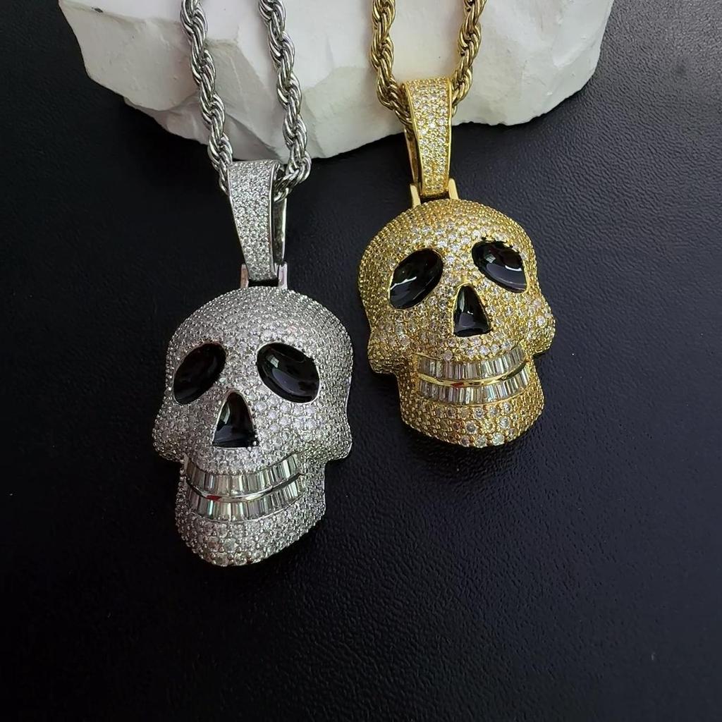 Skull Pendant Necklace Iced Out Moissanite Inlaid Environmental Copper Hip Hop Jewelry For Men Women