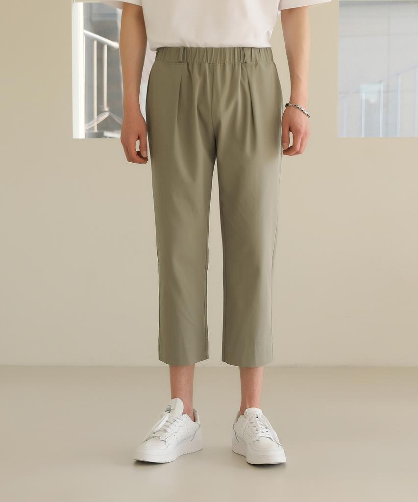 Jikeulib Pintuck Elastic Waist Cropped Cotton Pants