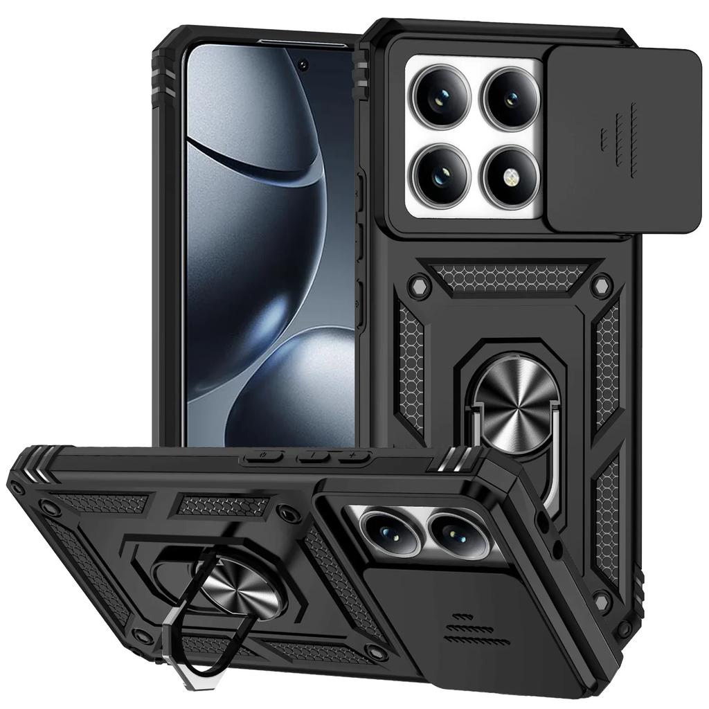 Armor Shockproof Case for Xiaomi 14T Car Magnetic Ring Stand Rotating Slide Camera Lens Military Grade Cover for Xiaomi 14T Pro