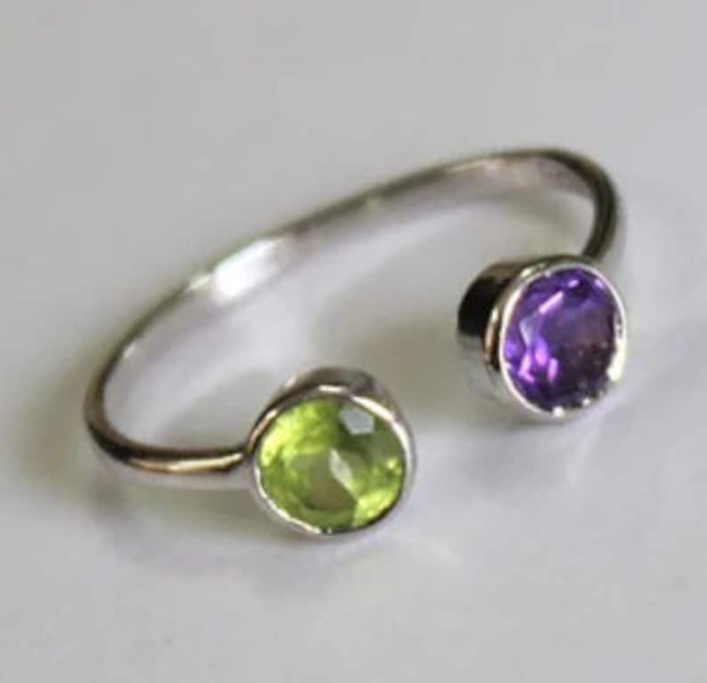 

Кольцо с драгоценными камнями перидота и аметиста, кольцо ручной работы, регулируемое кольцо, женское кольцо, подарок для нее, штабелируемое кольцо, серебро 925 пробы 10.5