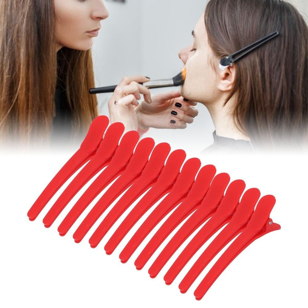 12PCS Red Color Duckbill Hair Clips Duckbill Shape Plastic Hair Clips For Hairdressing