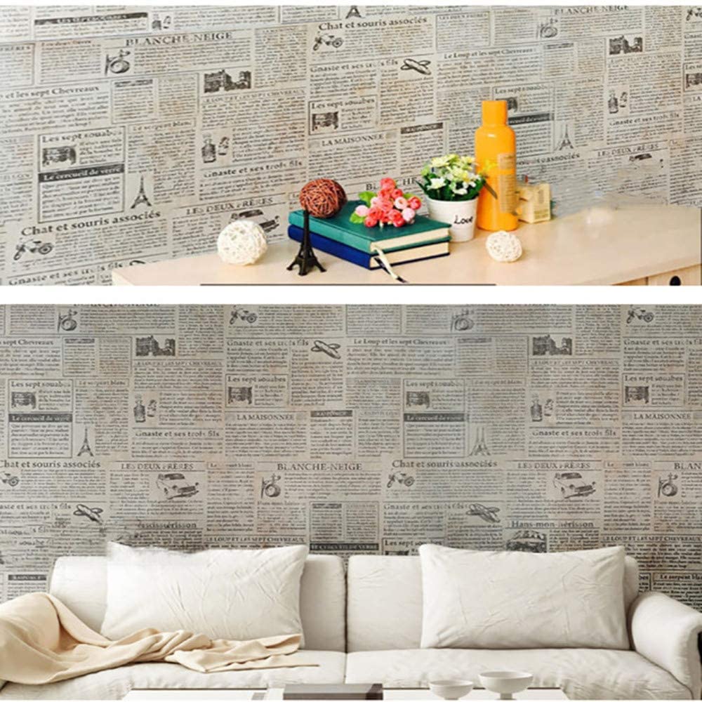 HaoHome White Vintage Newspaper Wallpaper Self Adhesive Contact Paper Waterproof Peel and Stick Wallpaper for Dormitory Decor