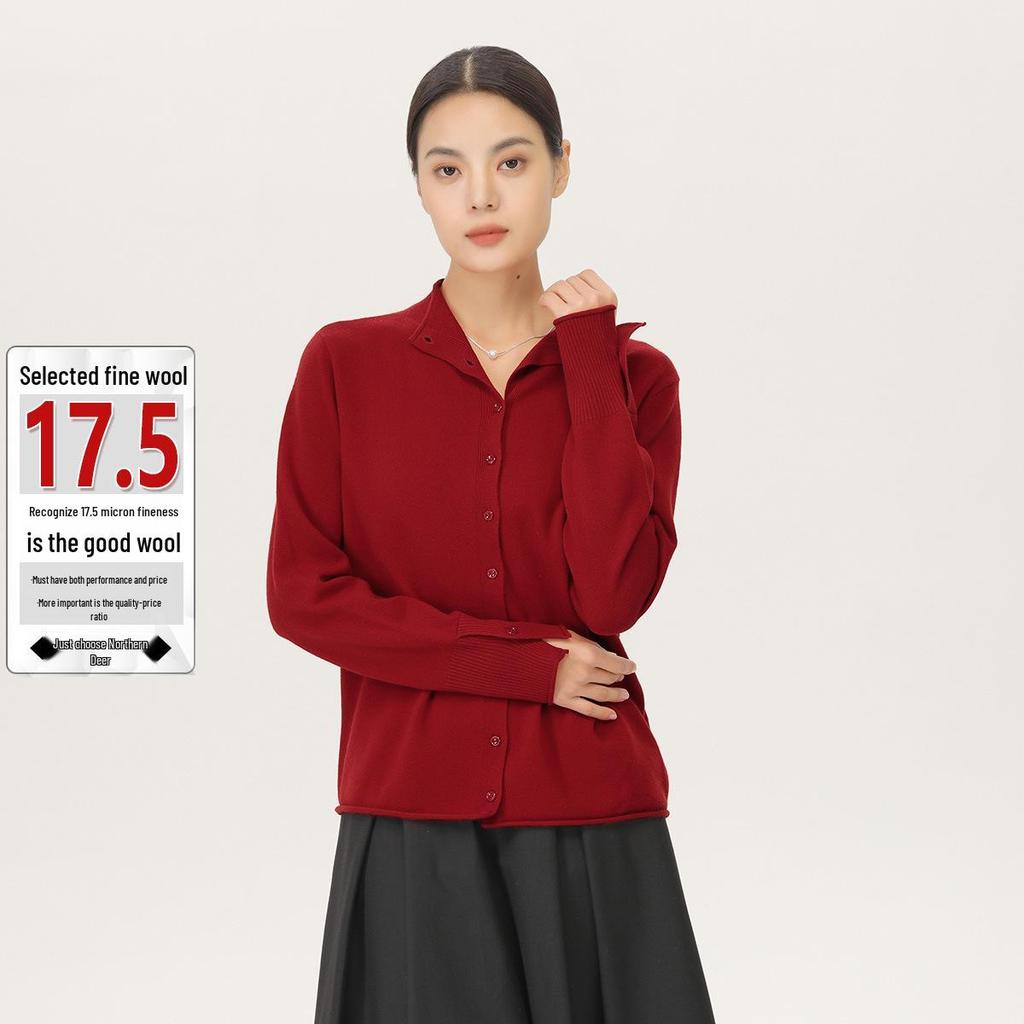 Northern Deer Women's High Neck Lamb Wool Knitwear - Light Luxury, Solid Color, French Simple Style