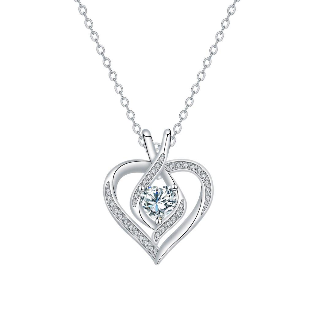 Luxury Heart Pendant Rhinestone Necklace: Colorfast Clavicle Chain, Elegant Birthstone Gift for Women