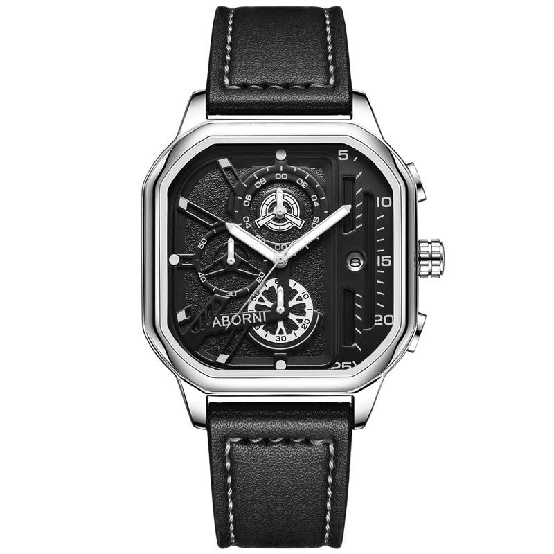 Waterproof Luminous Men S Fashion Square Quartz Watch Calendar Watch Multi-Function