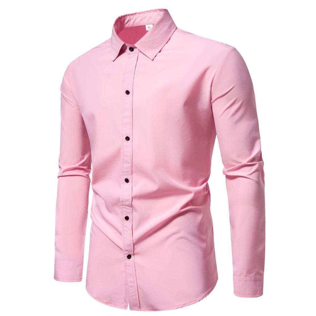Men's Comfortable Solid Color Shirts Long Sleeve Shirt Casual Business Shirt for Men Lightweight Work Breathable Lapel Shirts