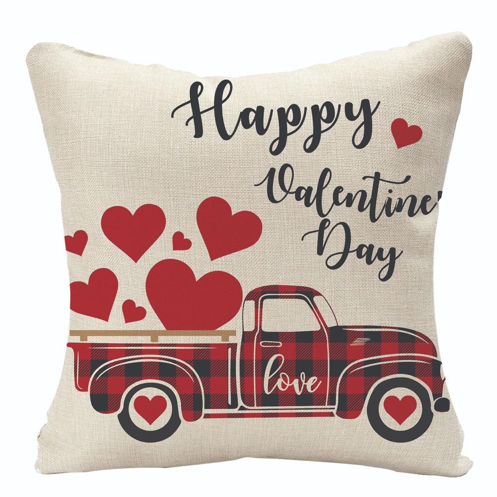 New Valentine's Day Linen Pillow Cover Red Plaid Love Home Festival Decoration Pillow Cover
