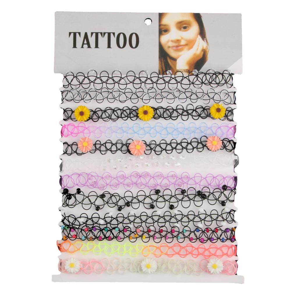 Colorful European and American Choker Necklace Set - Fishing Line Tattoo Style.