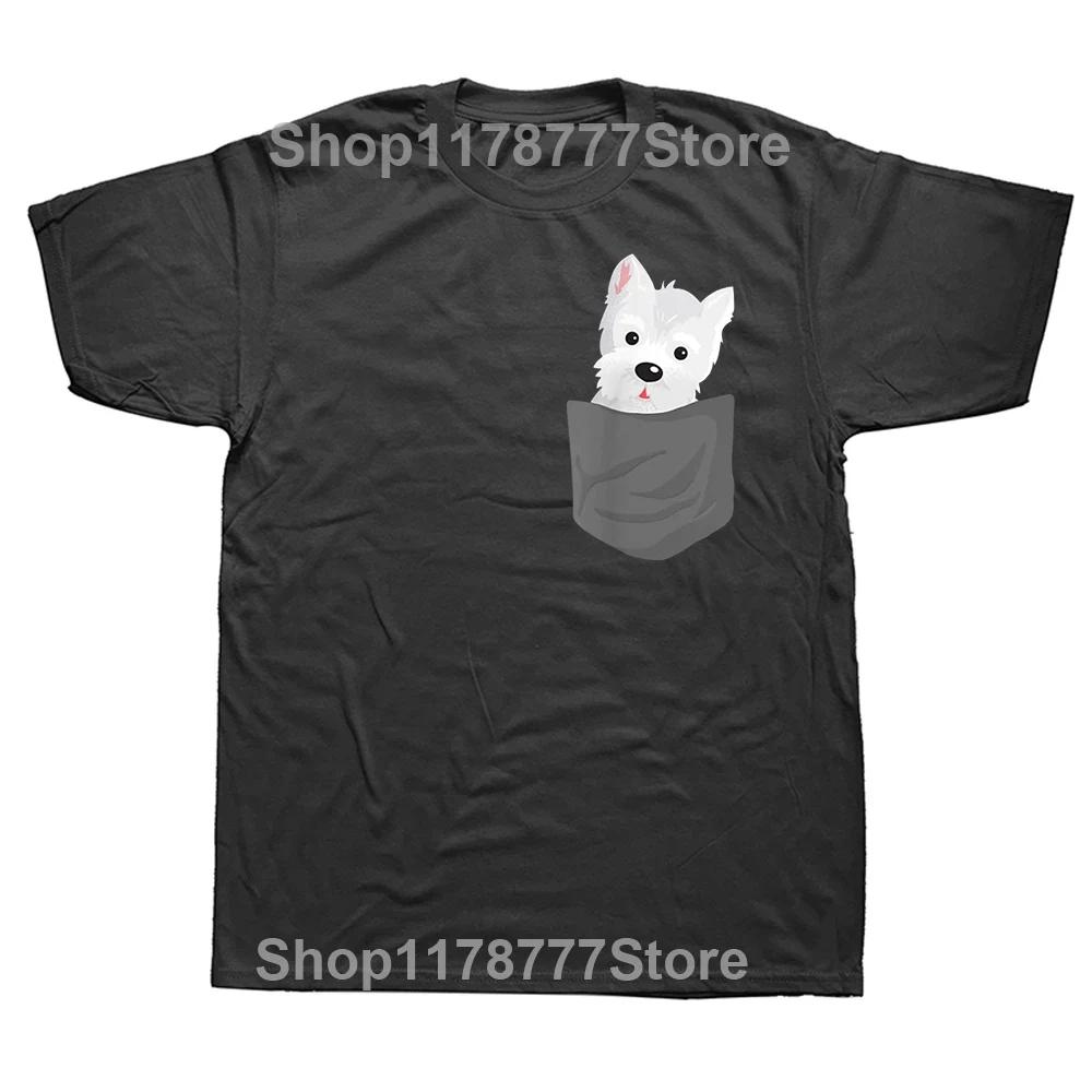 Cute Westie White Highland Terrier Pocket for Dog Owner Tee Tops Round Neck ShortSleeve Fashion Tshirt Clothing Casual Tshirts