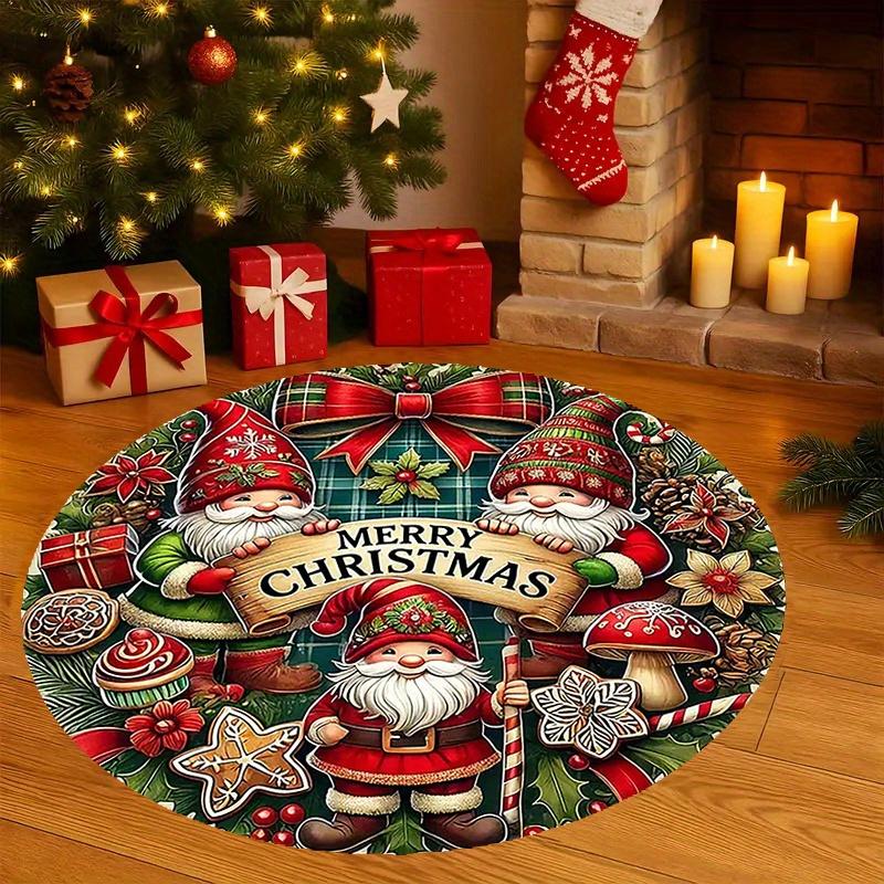 Gold Snowflake Black Round Rug Christmas Winter Holiday Floor Mat Non-Slip Welcome Circle Carpet Home Living Room Decor