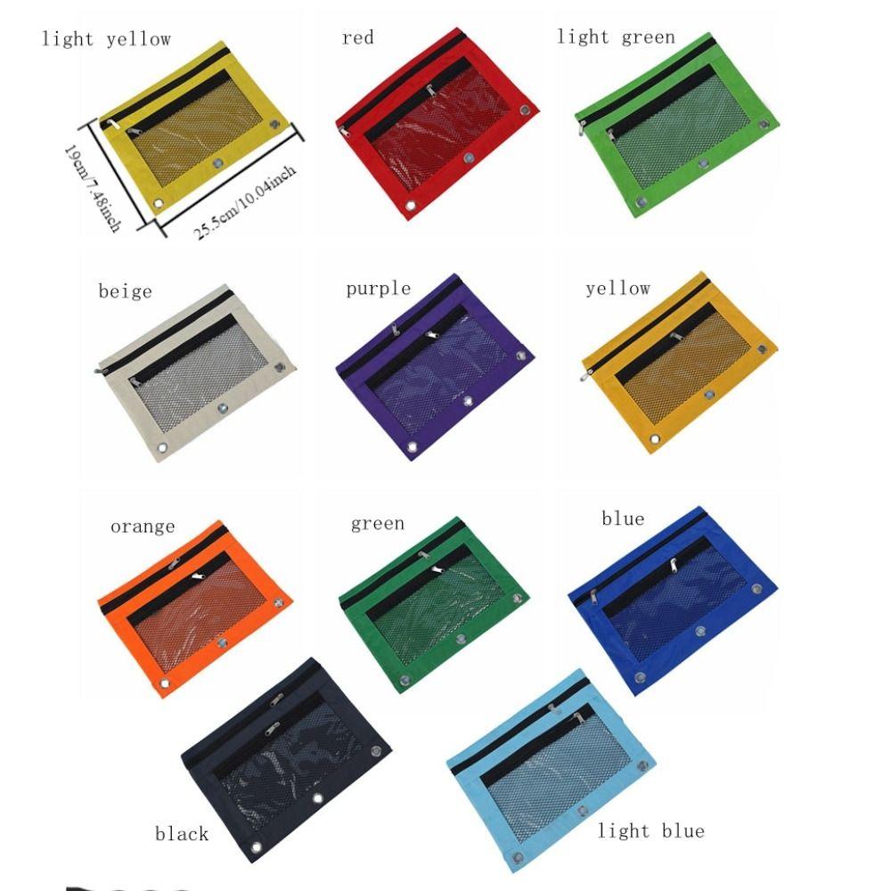 Practical Three Hole Pencil Case Pouch Square Binder Pocket Documents Bag Mesh Pencil Pouch  School