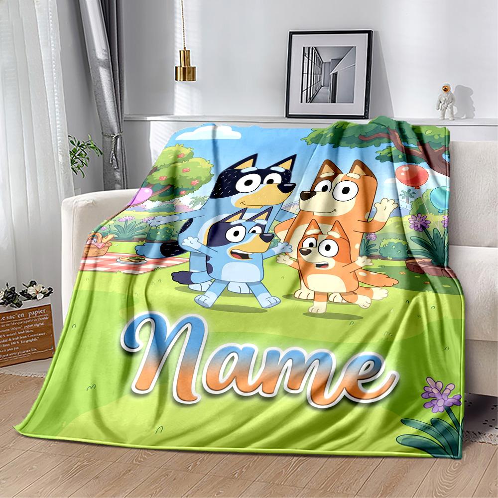 Bluey's Outdoor Fun Customize Your Name Blanket Multi-purpose Personalized Blanket Ultra-Soft Versatile for Bedding Livingroom Seaside Nap