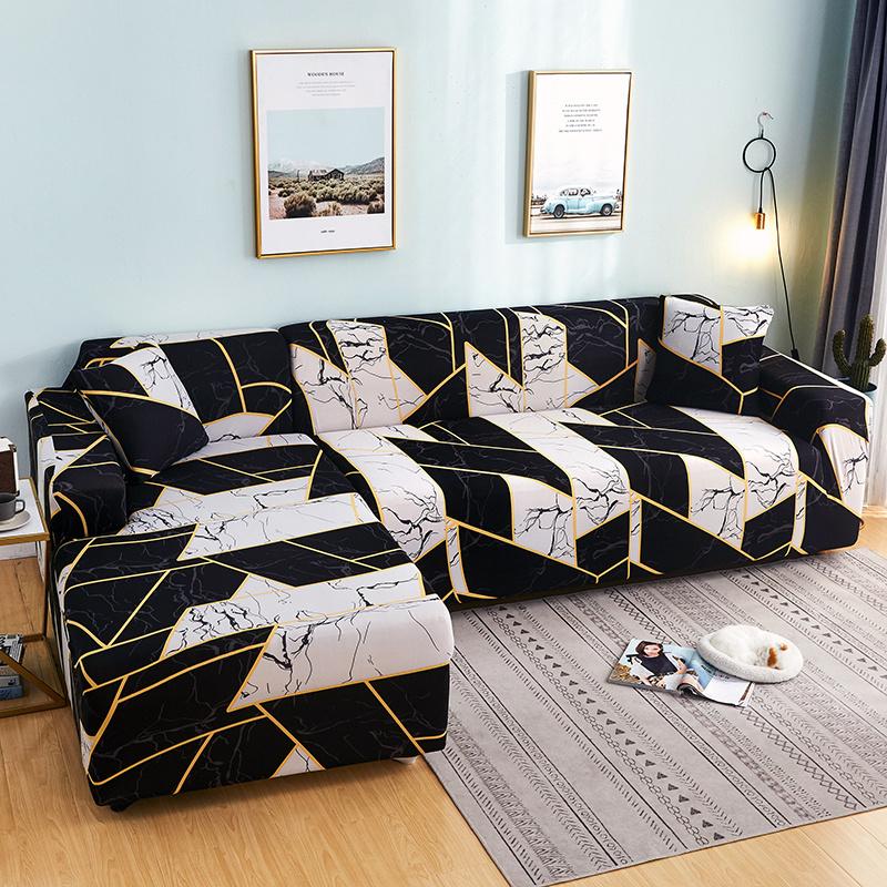 Geometric Elastic Sofa Cover Slipcovers L-Shaped Corner Sofa Couch Cover Armchair Sofa Cover 1/2/3/4 Seater for Living Room 1PC