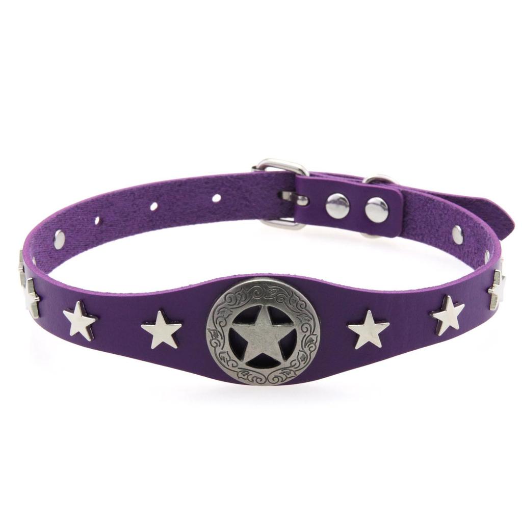 Pentagram Alloy PU Leather Choker, Gothic Harajuku Star Clavicle Necklace