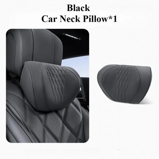 Soft Memory Foam Car Neck Pillow Set Leather Car Headrest Car Lumbar Pillow Seat Accessories Auto Lumbar Support and Neck Pillow Black - neck
