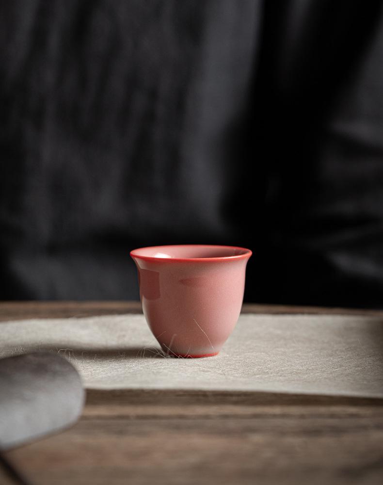 Pinkish Green Celadon over Red Clay Small Gongfu Tea Cup Handmade Chinese Ceramic for Women Collectors Gift