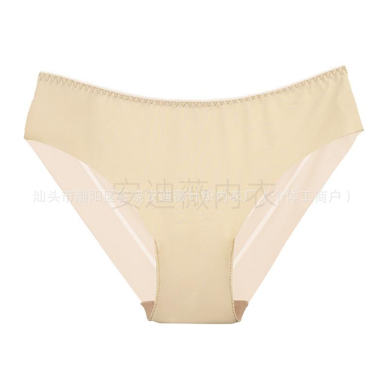 Women Striped Lace Seamless Breathable Mid Waist Sexy Briefs Panties
