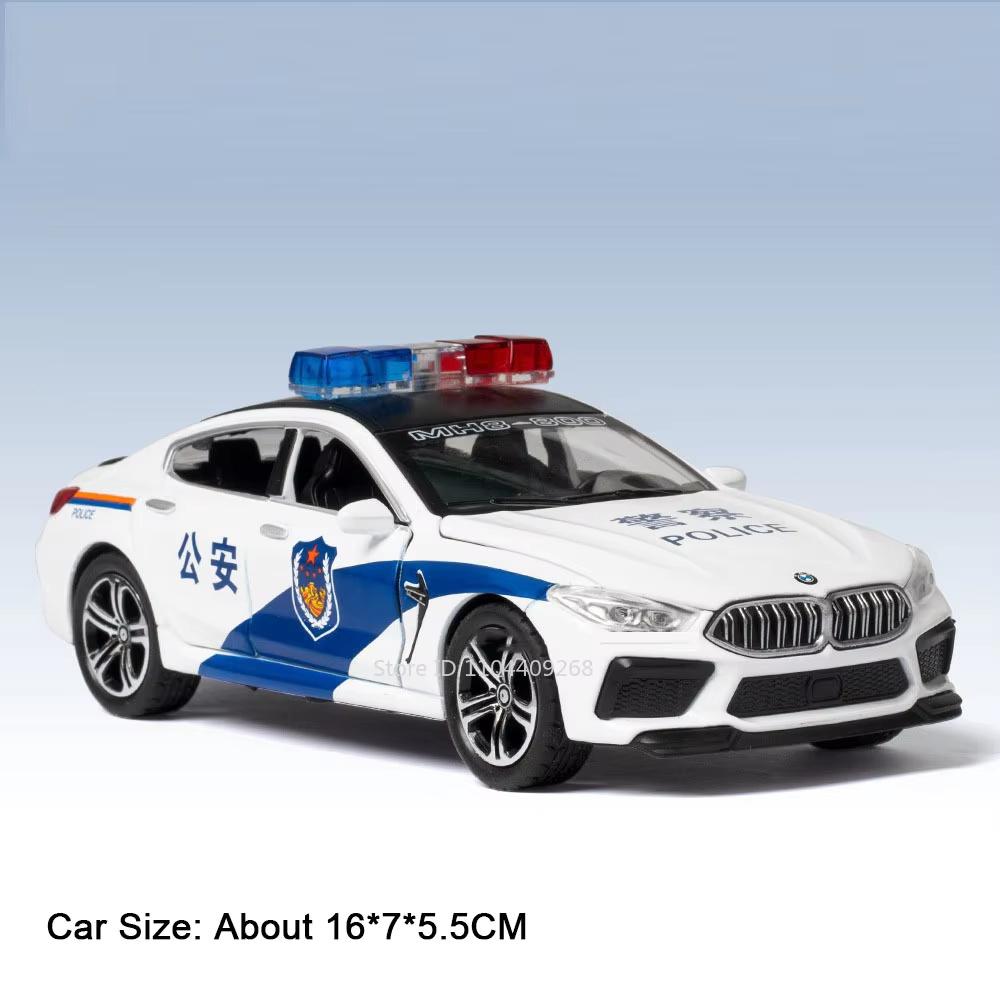 1:32 Scale M4 M8 Police Car Toy Model Sound Light Pull Back 4 Doors Opened 110 Swat Vehicle Alloy Diecast Models Birthday Gifts