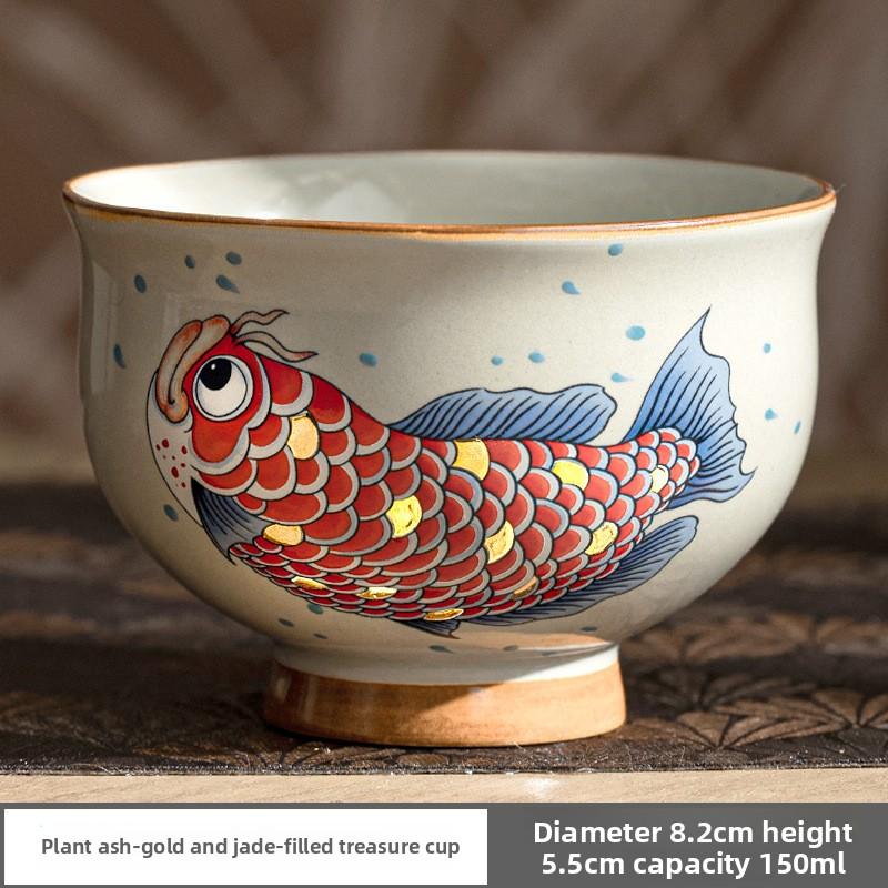 Goldene und Jade volle Halle Arowana kleine Teetasse Keramik Zuhause Meistertasse Einzelbecher Teeverkostungsbecher Kung Fu Teeset Geschenkbox