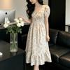Retro Style Chiffon Square Neck Floral Pleated Dress Women's Summer Wholesale High Waist Medium and Long A-shaped Skirt