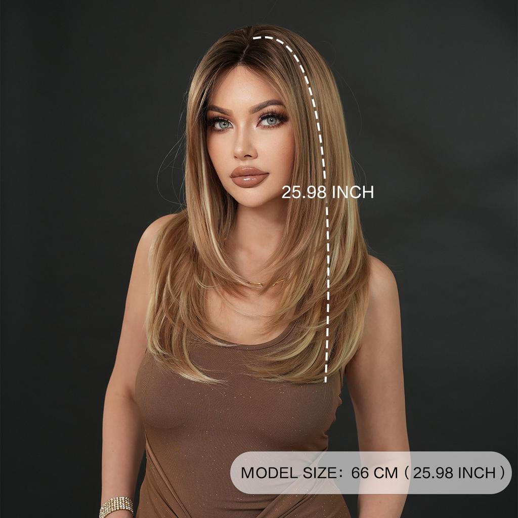 Women’s Daily Wear Lace Front Synthetic Full Wig Fashion Layered Straight Wig with Blonde Highlights