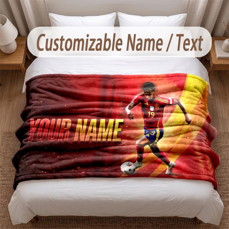 Lamine Yamal Printed Flannel Blanket Custom Name Text Soft Warm Throw For Bedroom Holiday Gift