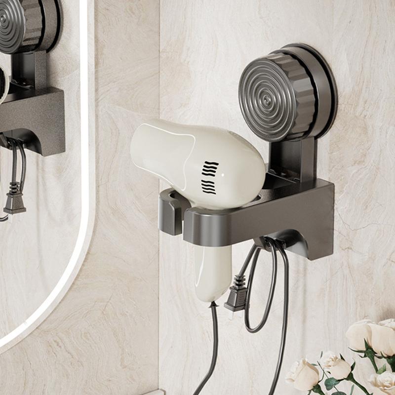 Plastic Suction Cup Hair Dryer Holder Wall Mounted Reusable Hair Dryer Storage Rack Punch-Free Space Saving