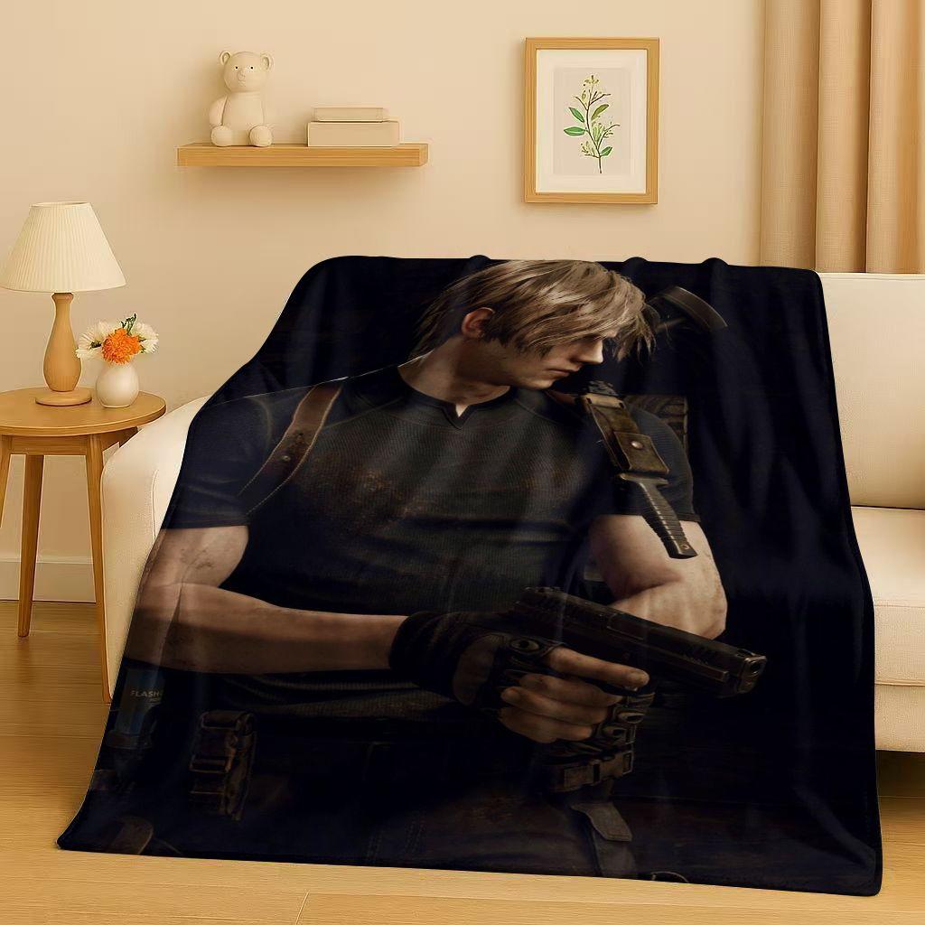 Leon R-Resident Evil Game Cartoon Gamer Flannel Blanket,Ultra Soft Warm Plush Throw for Home Bedroom Bed Sofa Cover Picnic Kids