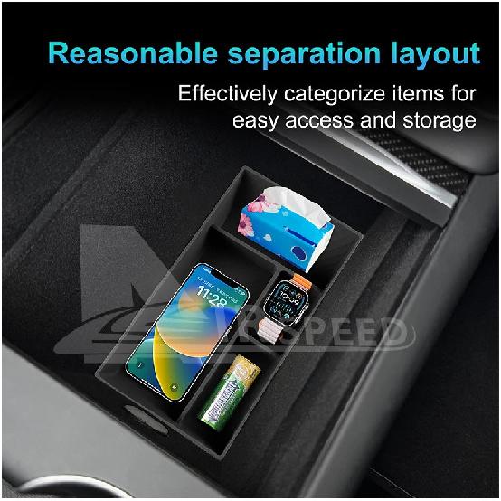 Silicone Car Central Console Storage Box for Tesla Model Y Juniper Launch 2025 2026-UP Tidying Black Tray Organizer Accessories