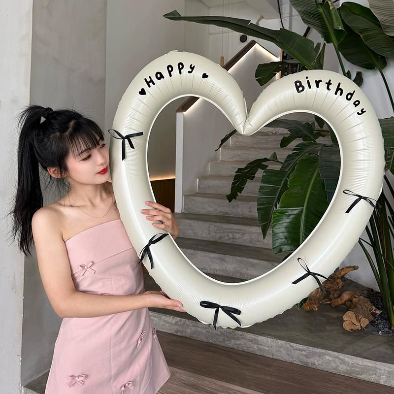 Bow Heart-shaped Balloon With Bow Sticker Girlfriend Birthday Party Decoration Props Wedding Decoration