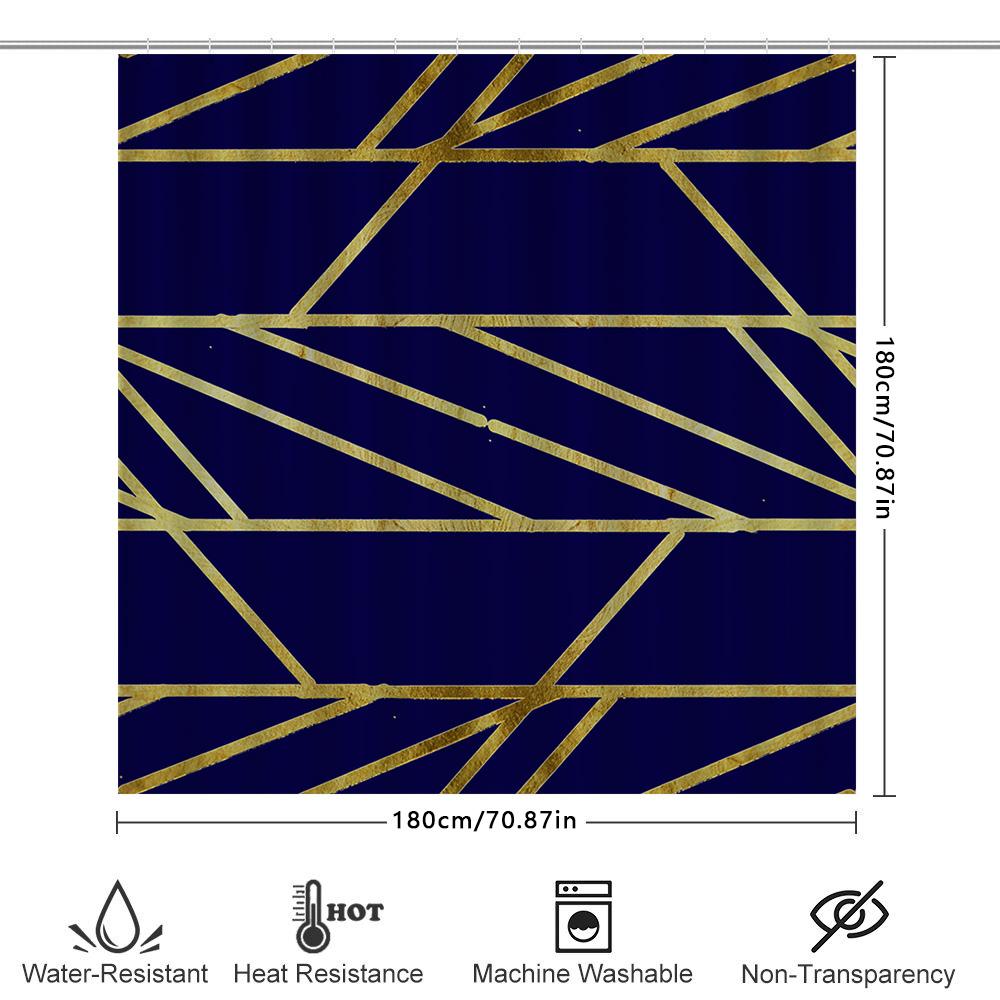 Modern Geometric Shower Curtain Bold Navy Blue Gold Stripes Polyester Fabric 72X84 In For Bathroom Decorations