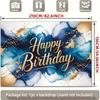 2D Blue Gold Ink Wash Happy Birthday Backdrop Banner Photography Background for Men Party