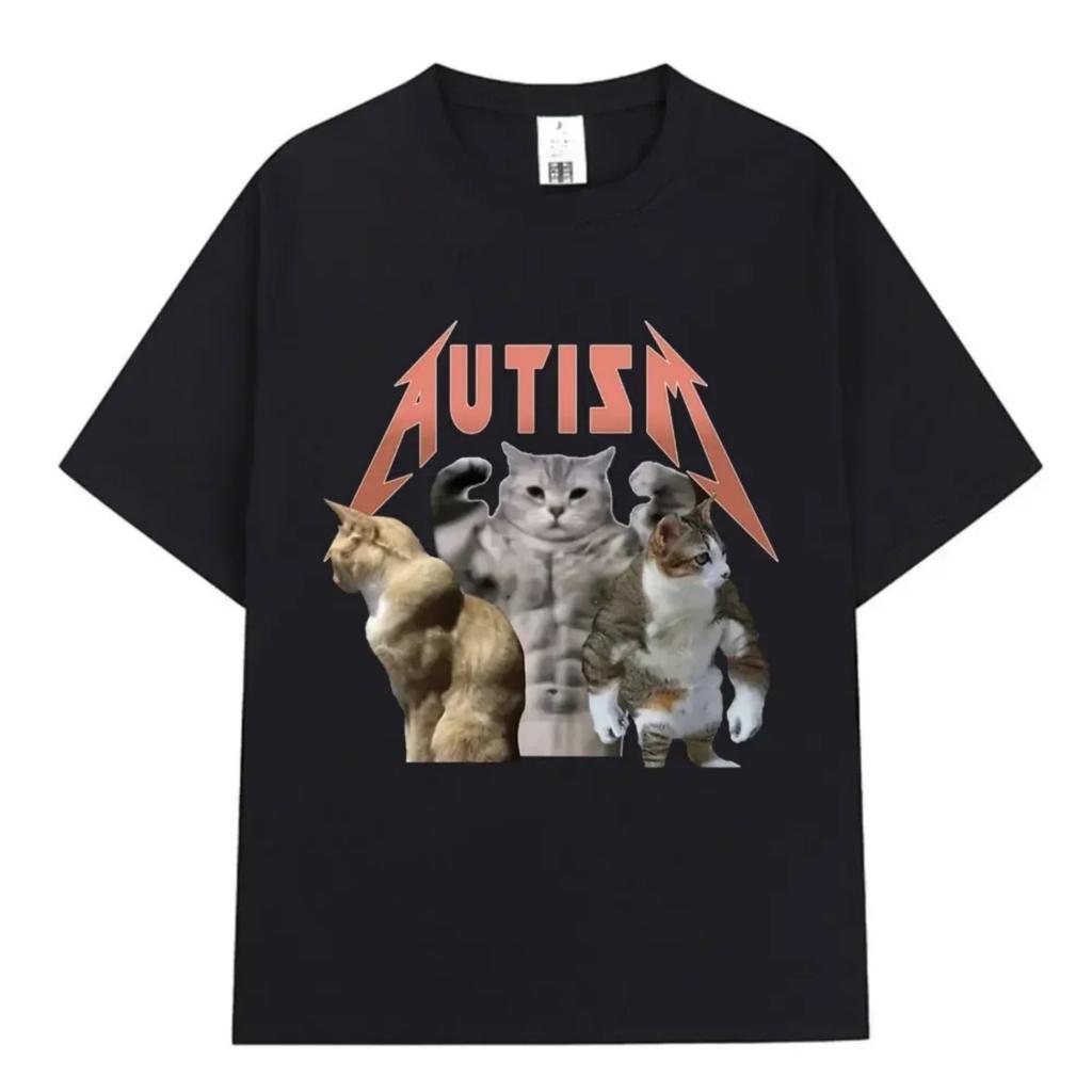 Buff Cats Autism Memory Tričko Fitness Tělocvična Móda Hip Hop Tričko s krátkým rukávem Dámské léto Pohodlné tričko