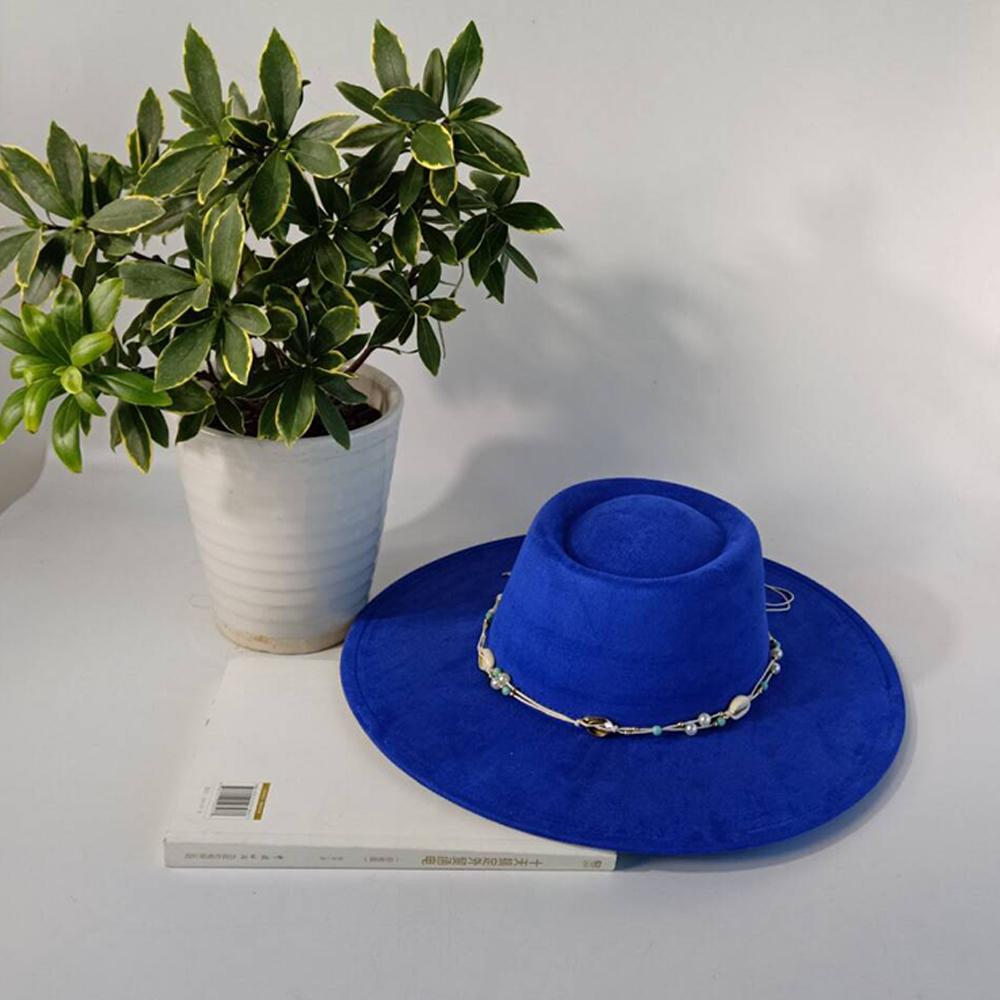 Women's Suede Wide-brimmed Fedora Hat, Western Cowboy Style, Paired with a Shell-decorated Jazz Hat, Equestrian Party Hat.