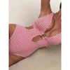 New Backless Monokini Padded Bather Bathing Suit Swim Striped Deep V Neck Cut Out One Piece Swimsuit Women Swimwear Female V8052