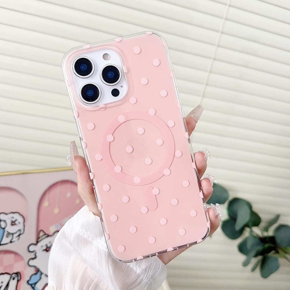 Transparent Candy Colored Polka Dot Hard TPU For Magsafe Phone Case For iPhone 16 14 Pro Max 15 13 Wireless Charge Bumper Cover